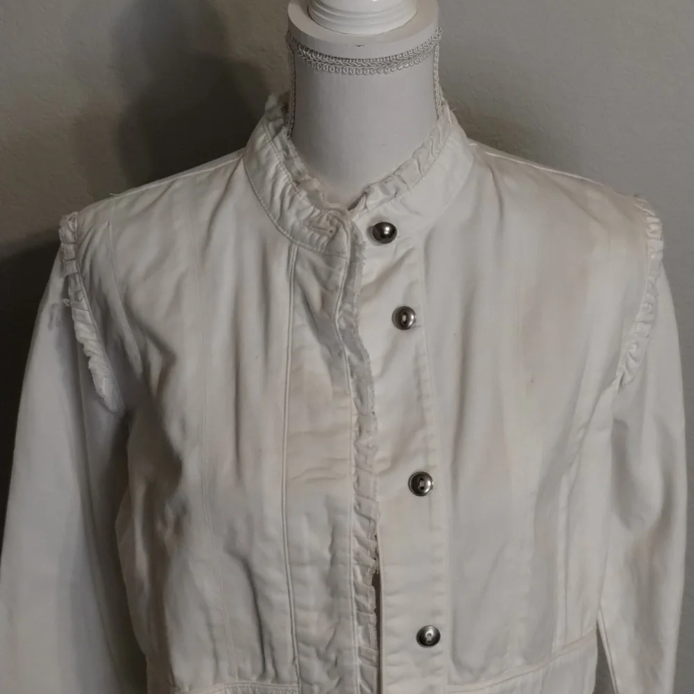 bcih White Jean Jacket Size Large Raw Edges Cropped - Picture 2 of 10